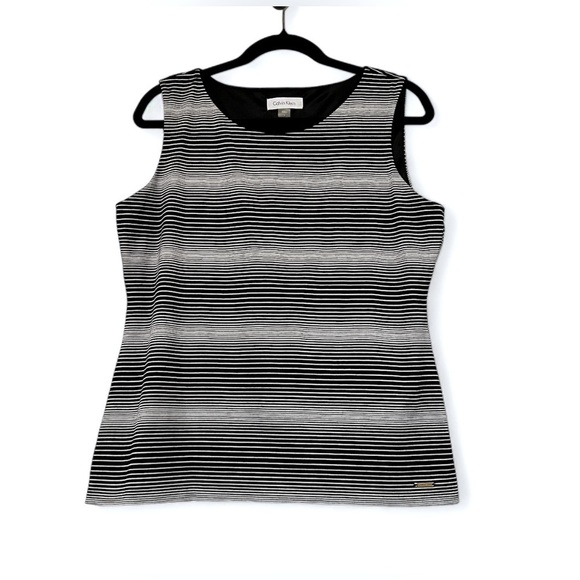 2/$30 Calvin Klein sleeveless blouse top in graphic black/ white stripe.  SZ L - Picture 1 of 11